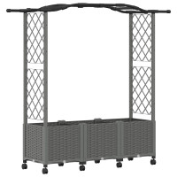 Produktbild för Upphöjd Bädd med Spaljé och Tak Ljusgrå 164 x 40 x 144 cm PP