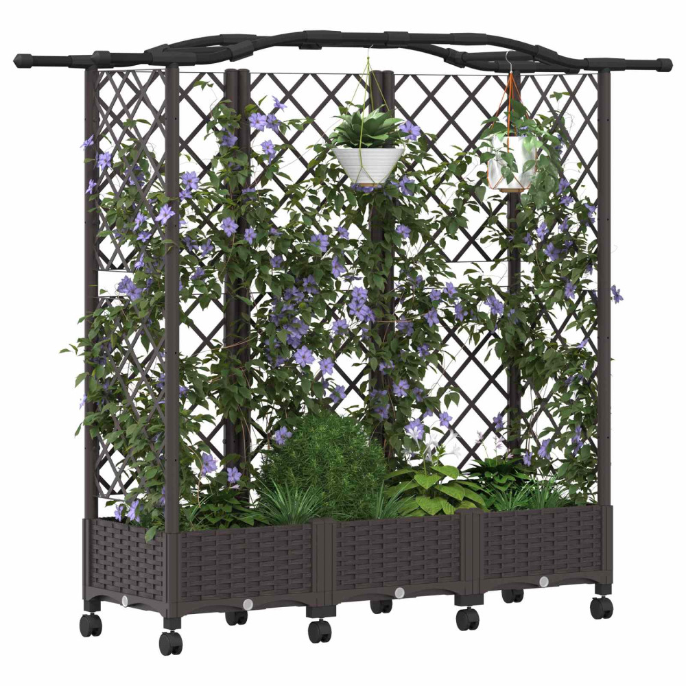 Produktbild för Upphöjd Bädd med Spaljé och Tak Brun 163 x 40 x 129 cm PP