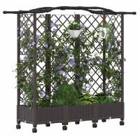 Produktbild för Upphöjd Bädd med Spaljé och Tak Brun 163 x 40 x 129 cm PP