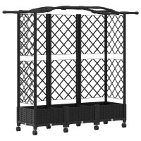 Produktbild för Upphöjd Bädd med Spaljé och Tak Svart 163 x 40 x 129 cm PP