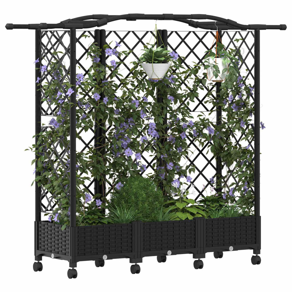 Produktbild för Upphöjd Bädd med Spaljé och Tak Svart 163 x 40 x 129 cm PP