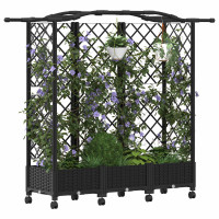 Produktbild för Upphöjd Bädd med Spaljé och Tak Svart 163 x 40 x 129 cm PP