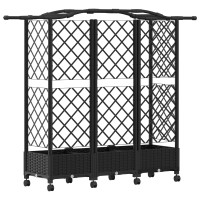 Produktbild för Upphöjd Bädd med Spaljé och Tak Svart 163 x 40 x 129 cm PP