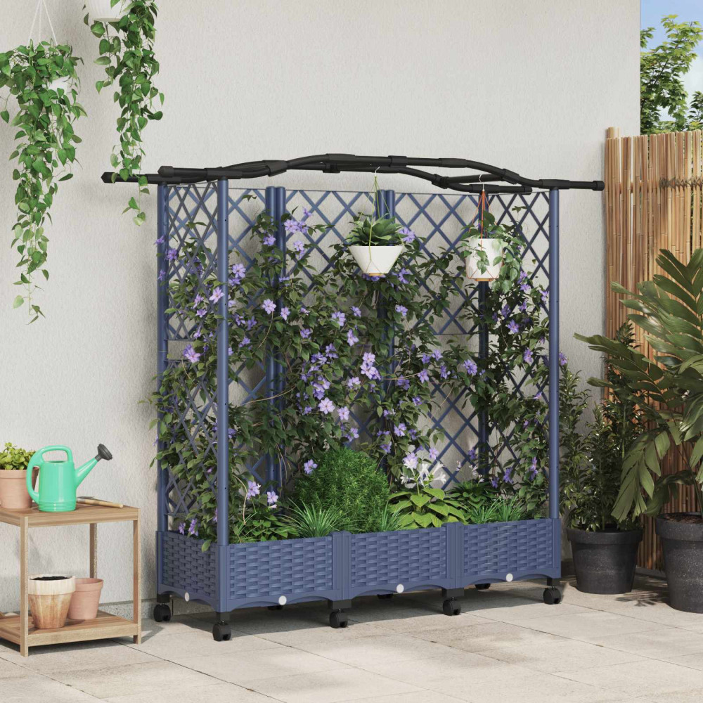 Produktbild för Upphöjd Bädd med Spaljé och Tak Grå 163 x 40 x 129 cm PP
