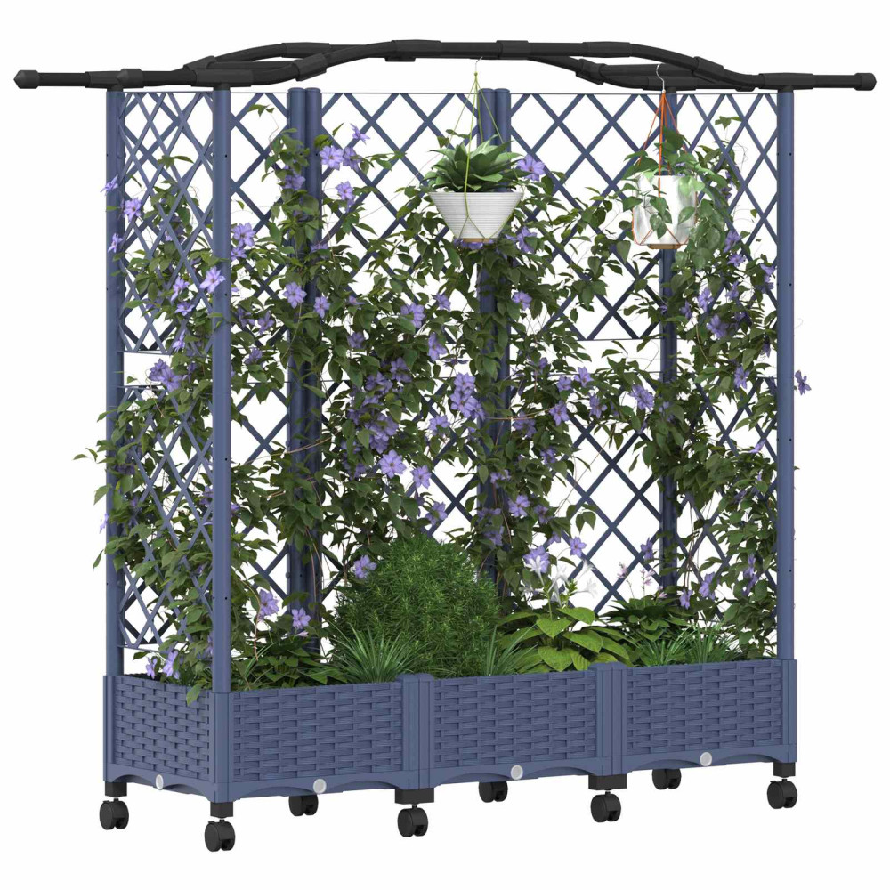 Produktbild för Upphöjd Bädd med Spaljé och Tak Grå 163 x 40 x 129 cm PP