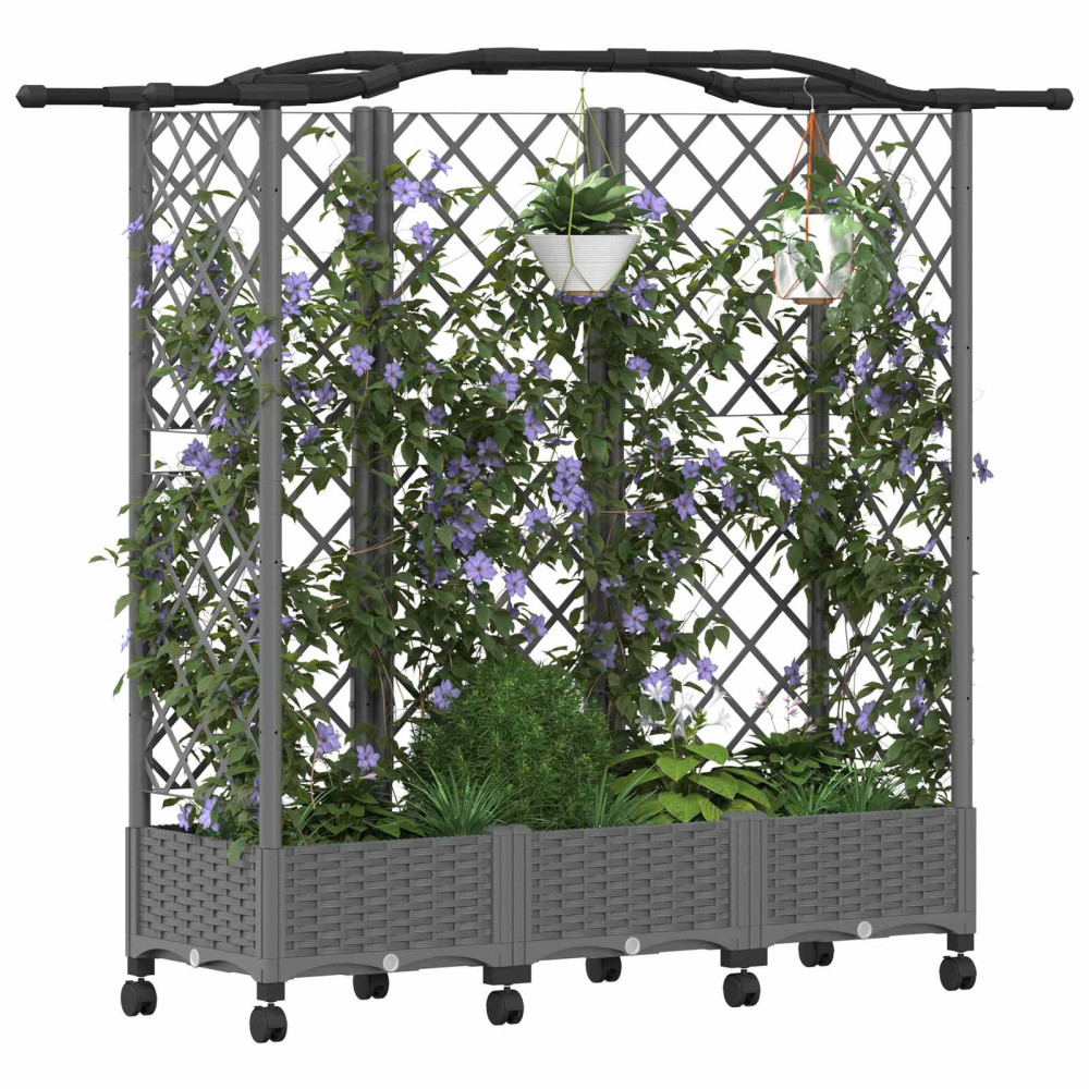 Produktbild för Upphöjd Bädd med Spaljé och Tak Ljusgrå 163 x 40 x 129 cm PP