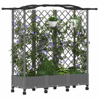Produktbild för Upphöjd Bädd med Spaljé och Tak Ljusgrå 163 x 40 x 129 cm PP