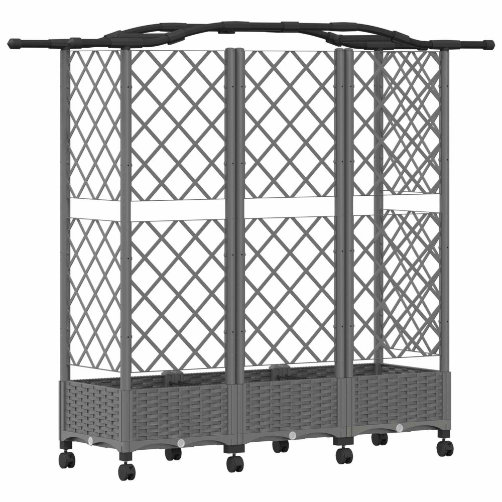 Produktbild för Upphöjd Bädd med Spaljé och Tak Ljusgrå 163 x 40 x 129 cm PP