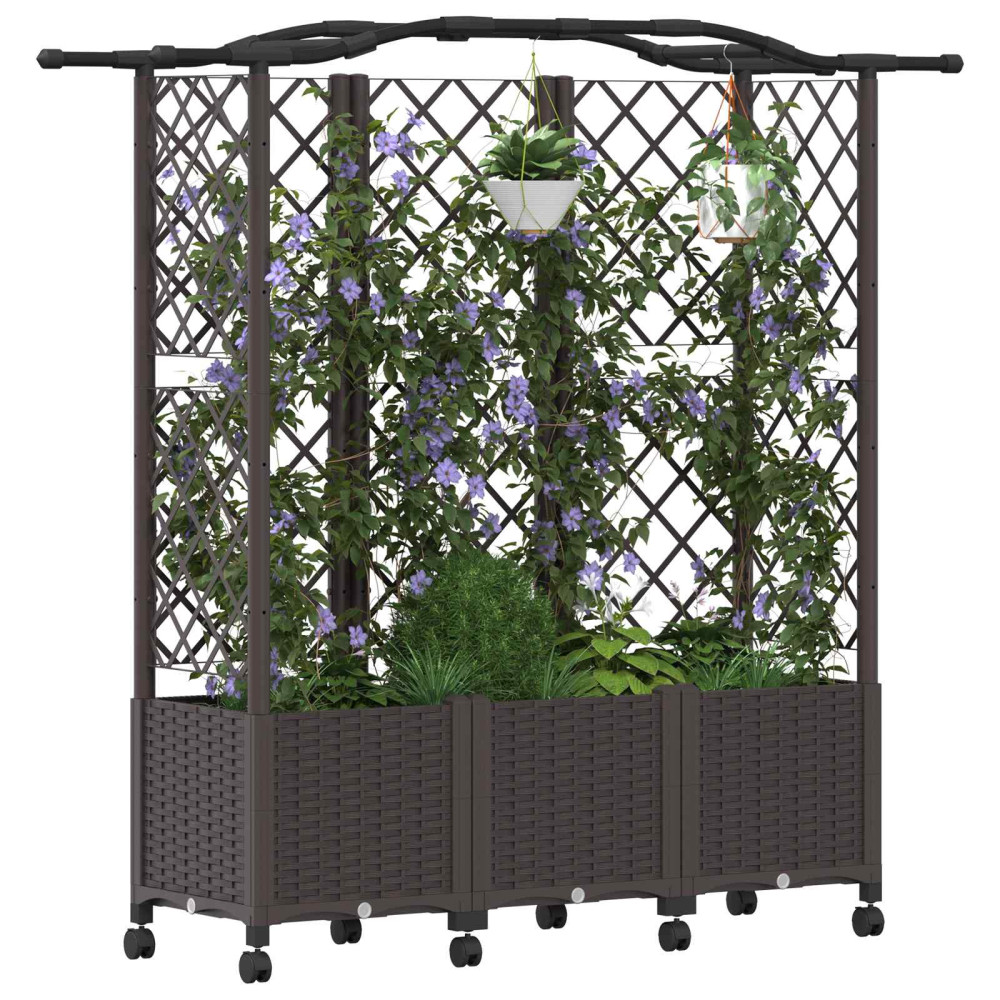 Produktbild för Upphöjd Bädd med Spaljé och Tak Brun 163 x 40 x 144 cm PP