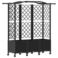 Produktbild för Upphöjd Bädd med Spaljé och Tak Svart 163 x 40 x 144 cm PP