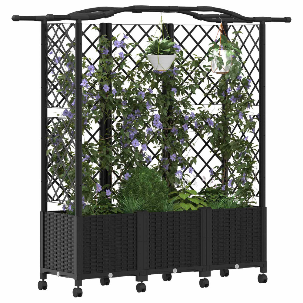 Produktbild för Upphöjd Bädd med Spaljé och Tak Svart 163 x 40 x 144 cm PP