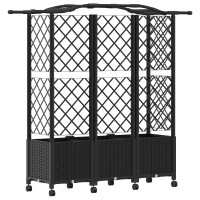 Produktbild för Upphöjd Bädd med Spaljé och Tak Svart 163 x 40 x 144 cm PP