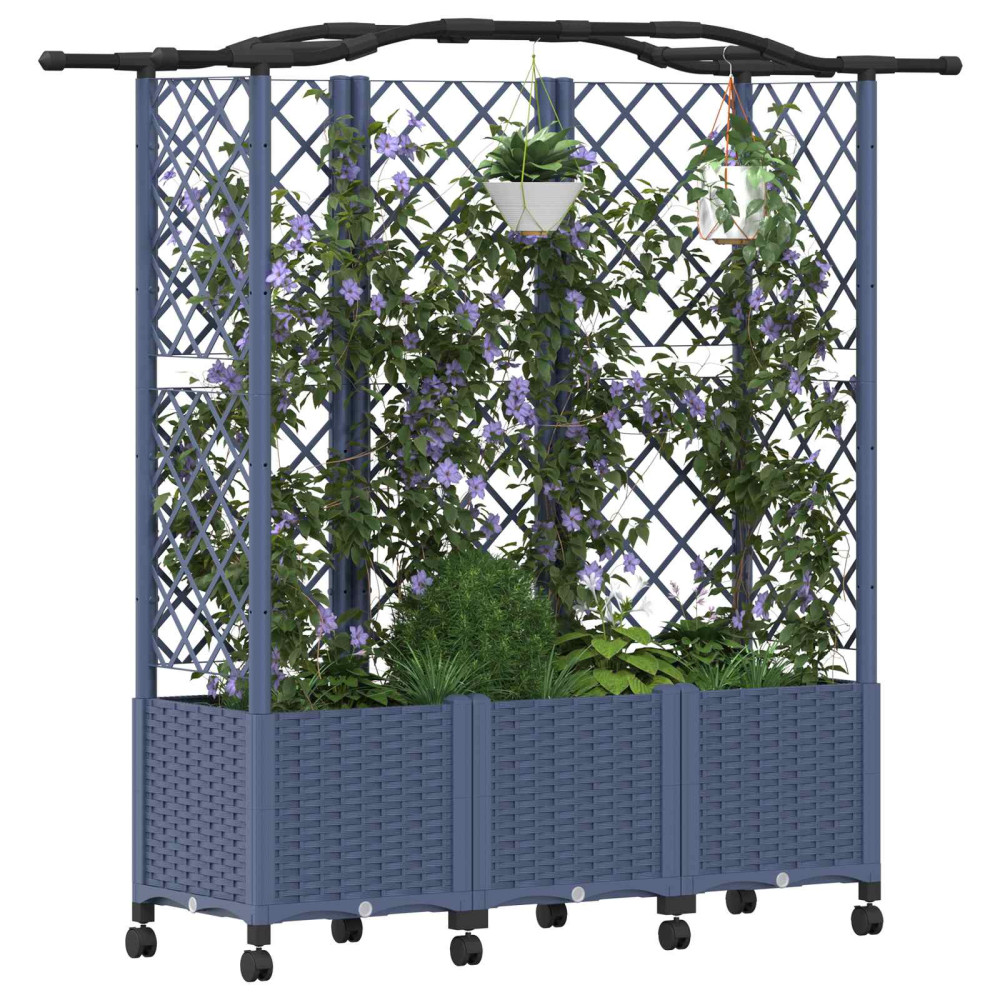 Produktbild för Upphöjd Bädd med Spaljé och Tak Grå 163 x 40 x 144 cm PP
