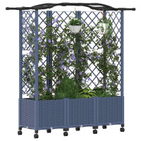 Produktbild för Upphöjd Bädd med Spaljé och Tak Grå 163 x 40 x 144 cm PP
