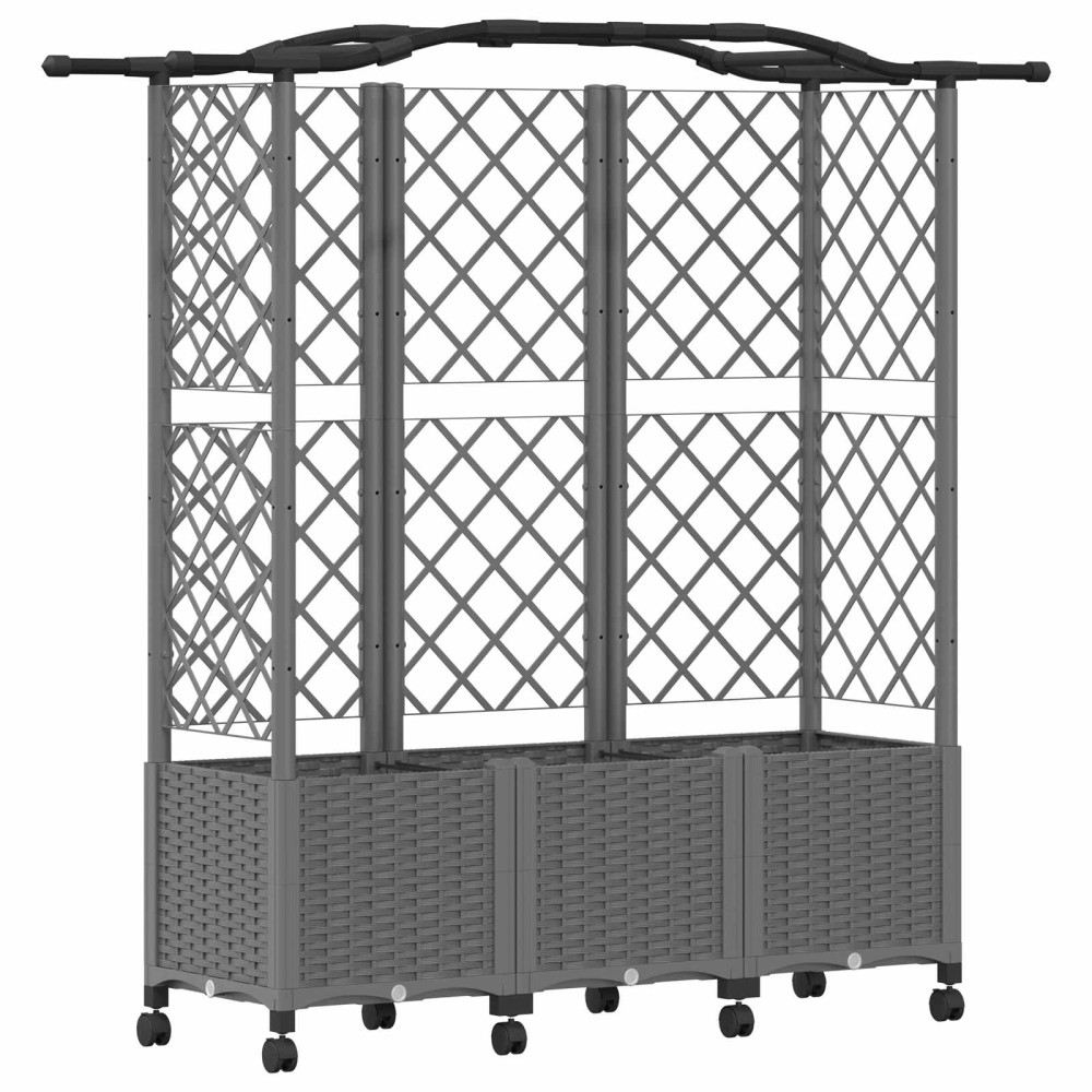 Produktbild för Upphöjd Bädd med Spaljé och Tak Ljusgrå 163 x 40 x 144 cm PP