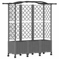 Produktbild för Upphöjd Bädd med Spaljé och Tak Ljusgrå 163 x 40 x 144 cm PP