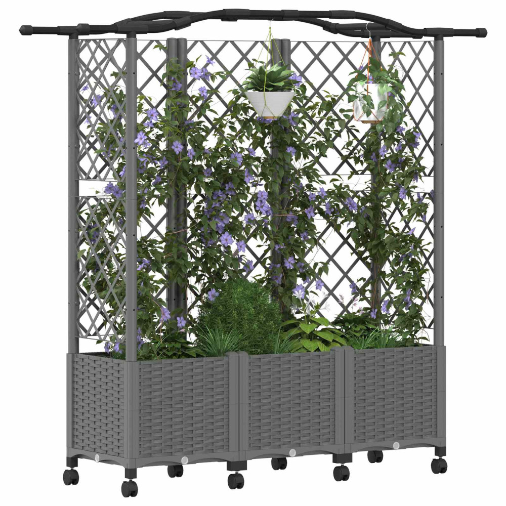 Produktbild för Upphöjd Bädd med Spaljé och Tak Ljusgrå 163 x 40 x 144 cm PP