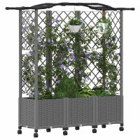 Produktbild för Upphöjd Bädd med Spaljé och Tak Ljusgrå 163 x 40 x 144 cm PP