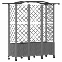 Produktbild för Upphöjd Bädd med Spaljé och Tak Ljusgrå 163 x 40 x 144 cm PP