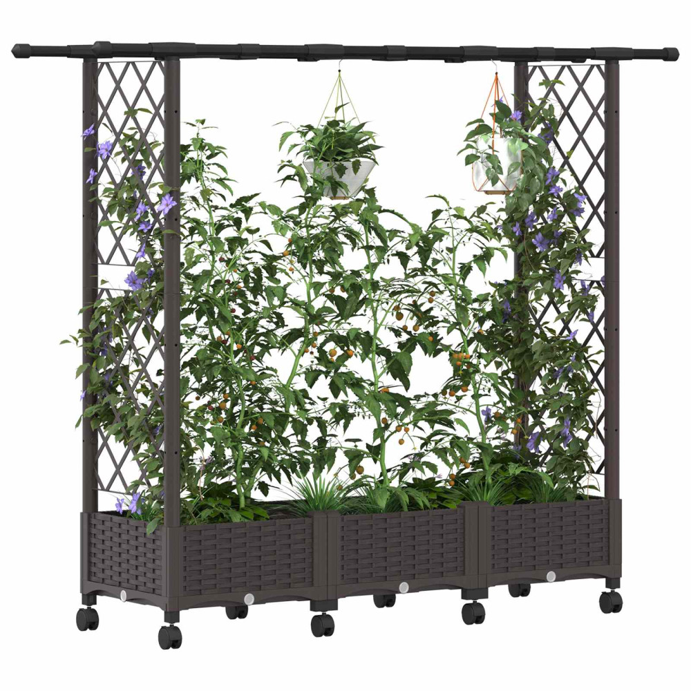 Produktbild för Upphöjd Bädd med Spaljé och Tak Brun 164 x 40 x 127 cm PP