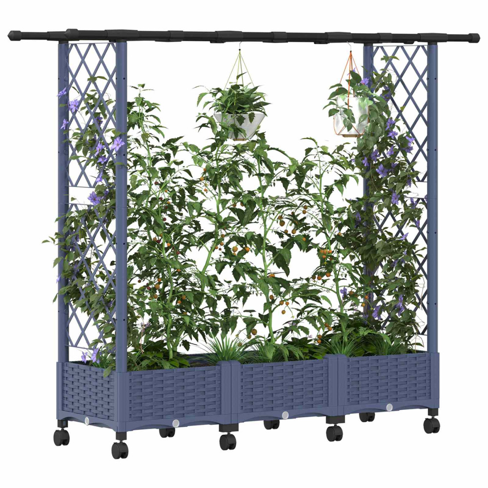 Produktbild för Upphöjd Bädd med Spaljé och Tak Grå 164 x 40 x 127 cm PP