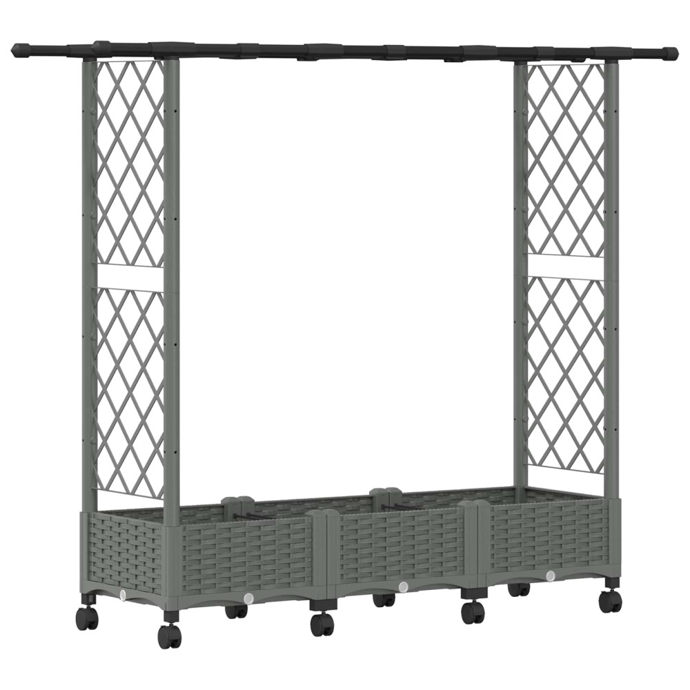 Produktbild för Upphöjd Bädd med Spaljé och Tak Ljusgrå 164 x 40 x 127 cm PP