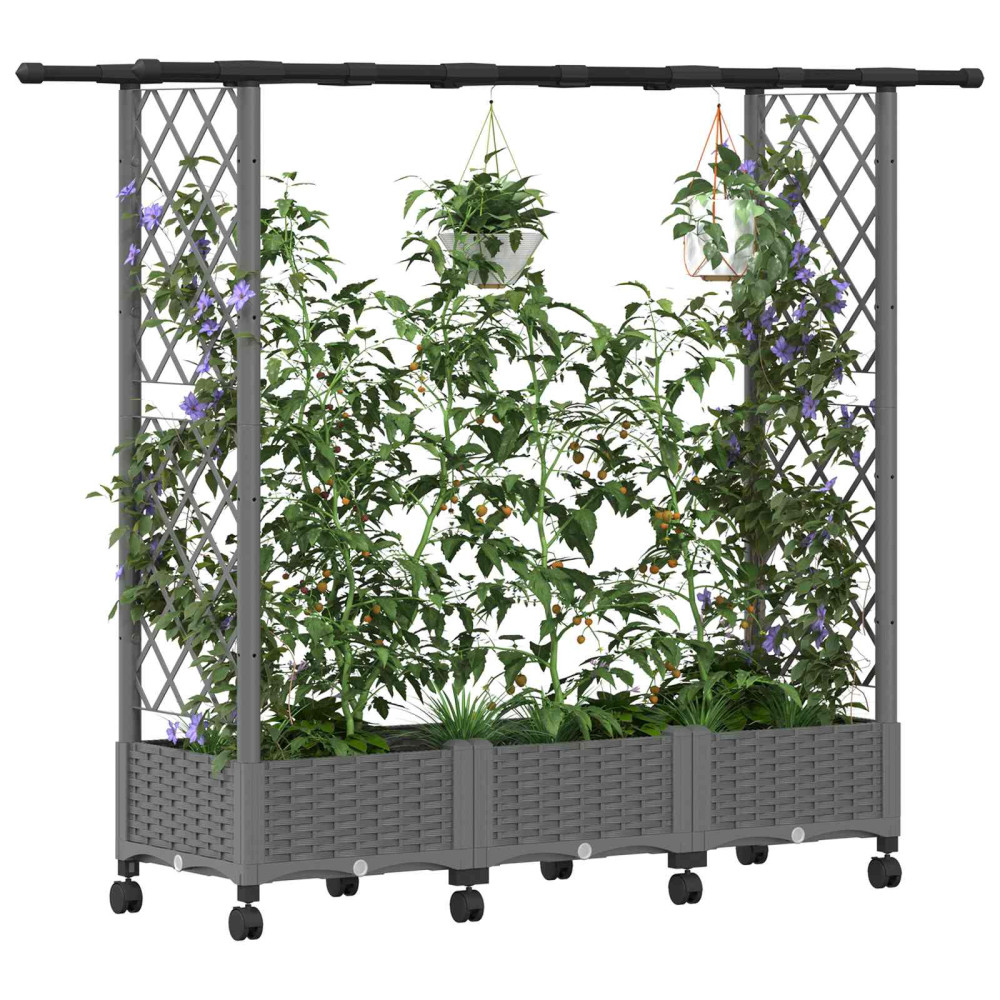 Produktbild för Upphöjd Bädd med Spaljé och Tak Ljusgrå 164 x 40 x 127 cm PP