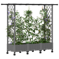 Produktbild för Upphöjd Bädd med Spaljé och Tak Ljusgrå 164 x 40 x 127 cm PP