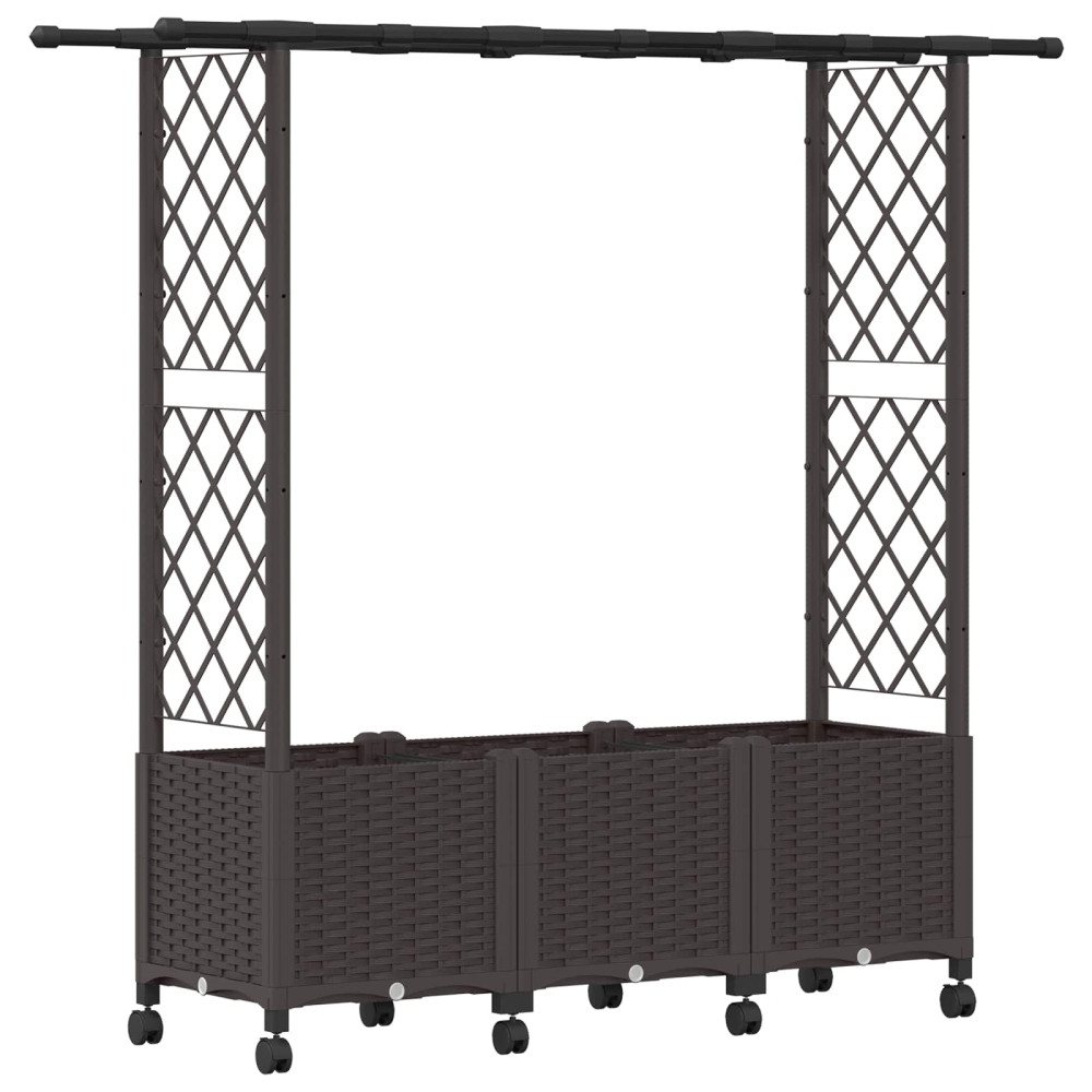 Produktbild för Upphöjd Bädd med Spaljé och Tak Brun 162,5 x 40 x 142 cm PP