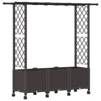 Produktbild för Upphöjd Bädd med Spaljé och Tak Brun 162,5 x 40 x 142 cm PP