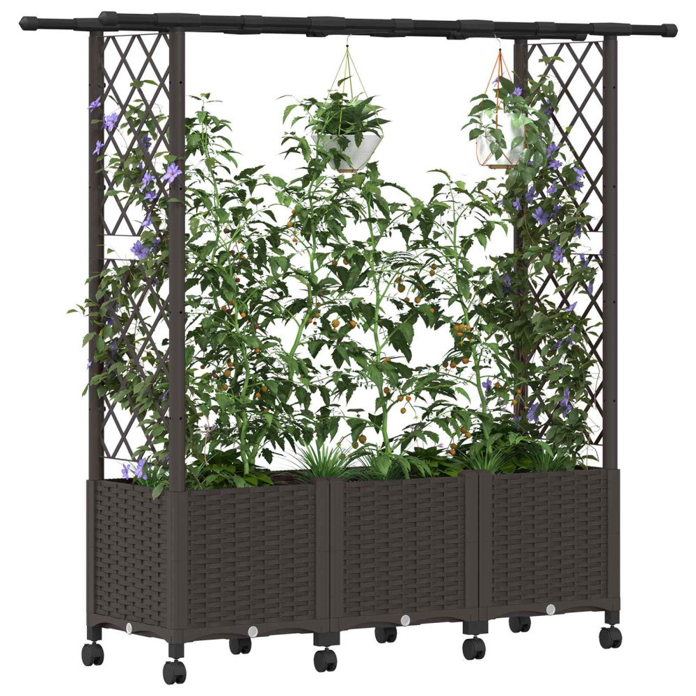 Produktbild för Upphöjd Bädd med Spaljé och Tak Brun 162,5 x 40 x 142 cm PP