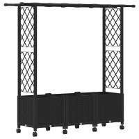 Produktbild för Upphöjd Bädd med Spaljé och Tak Svart 162,5 x 40 x 142 cm PP