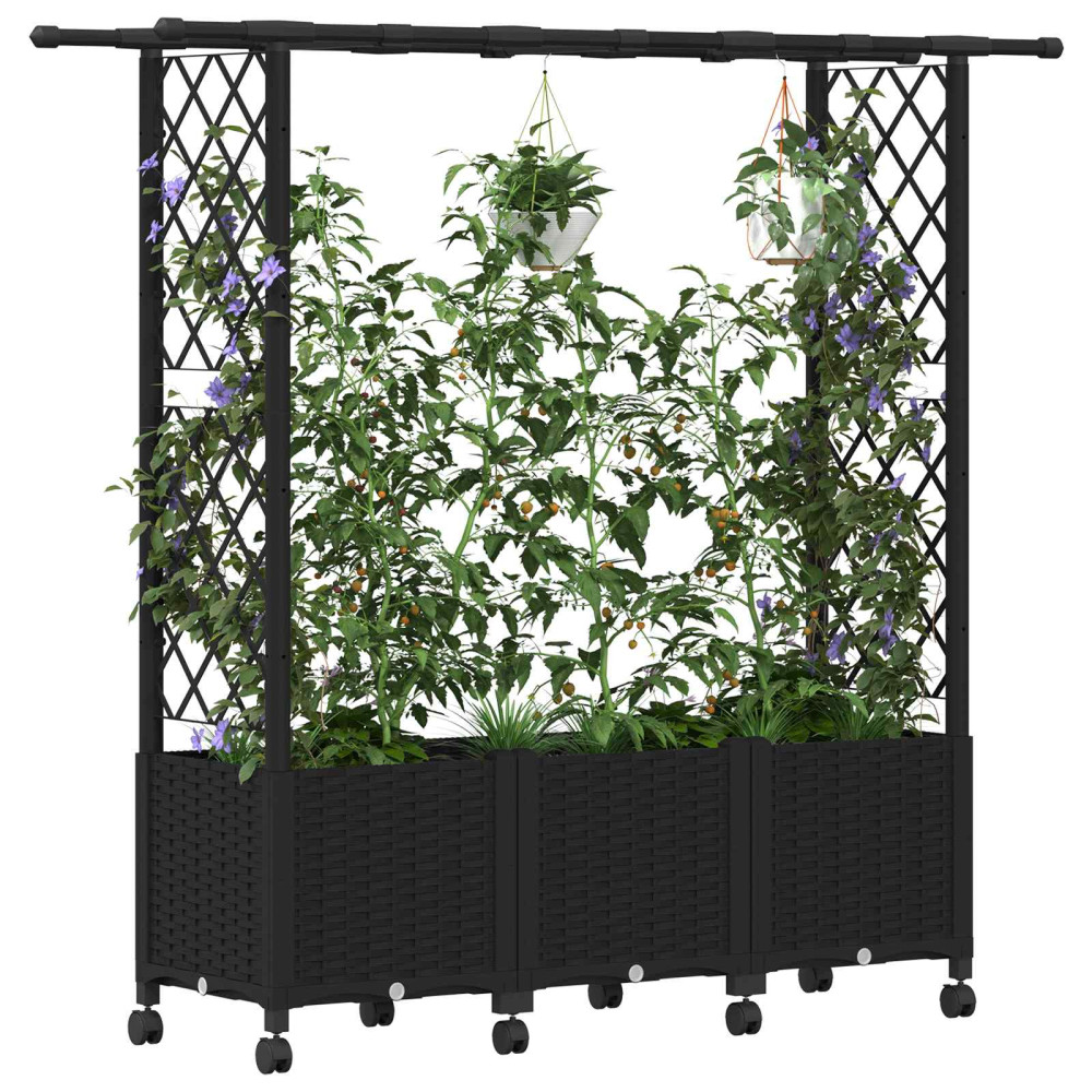 Produktbild för Upphöjd Bädd med Spaljé och Tak Svart 162,5 x 40 x 142 cm PP