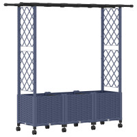 Produktbild för Upphöjd Bädd med Spaljé och Tak Grå 162,5 x 40 x 142 cm PP