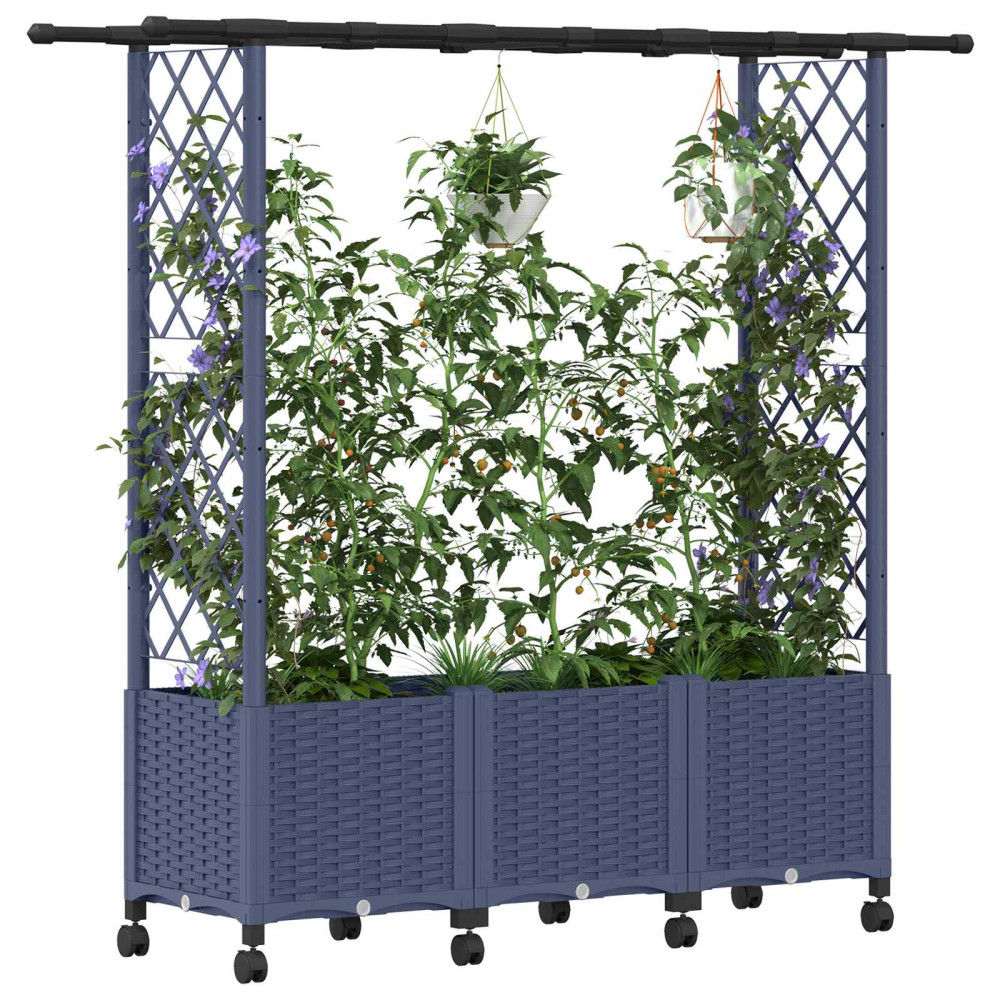 Produktbild för Upphöjd Bädd med Spaljé och Tak Grå 162,5 x 40 x 142 cm PP