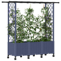 Produktbild för Upphöjd Bädd med Spaljé och Tak Grå 162,5 x 40 x 142 cm PP
