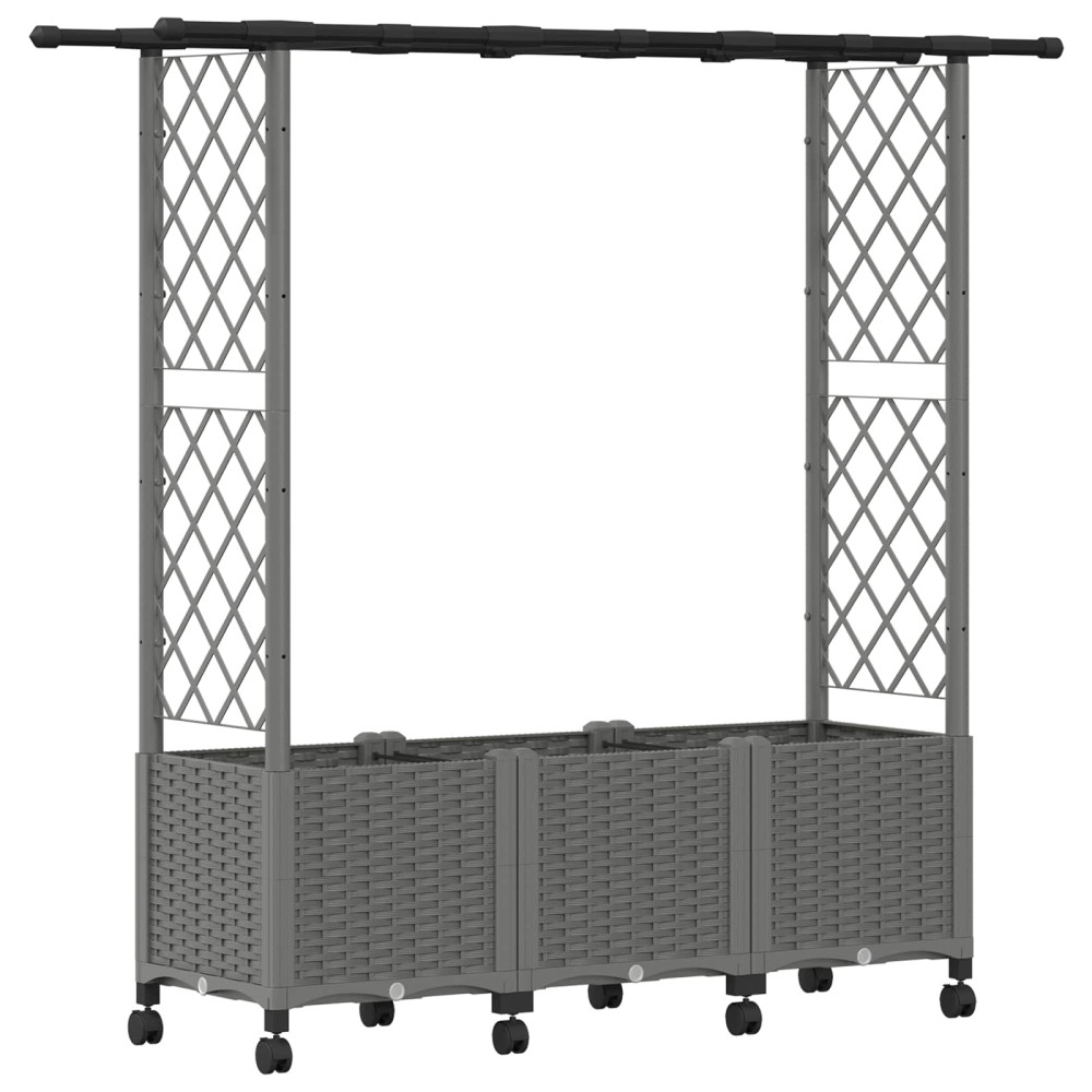 Produktbild för Upphöjd Bädd med Spaljé och Tak Ljusgrå 162,5 x 40 x 142 cm PP