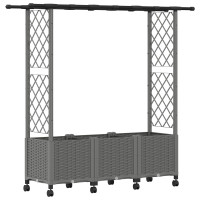Produktbild för Upphöjd Bädd med Spaljé och Tak Ljusgrå 162,5 x 40 x 142 cm PP