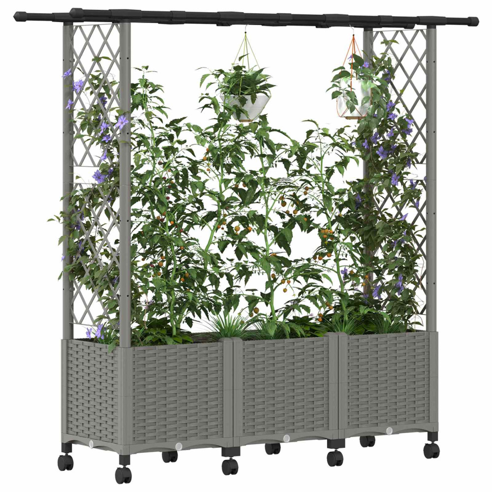 Produktbild för Upphöjd Bädd med Spaljé och Tak Ljusgrå 162,5 x 40 x 142 cm PP