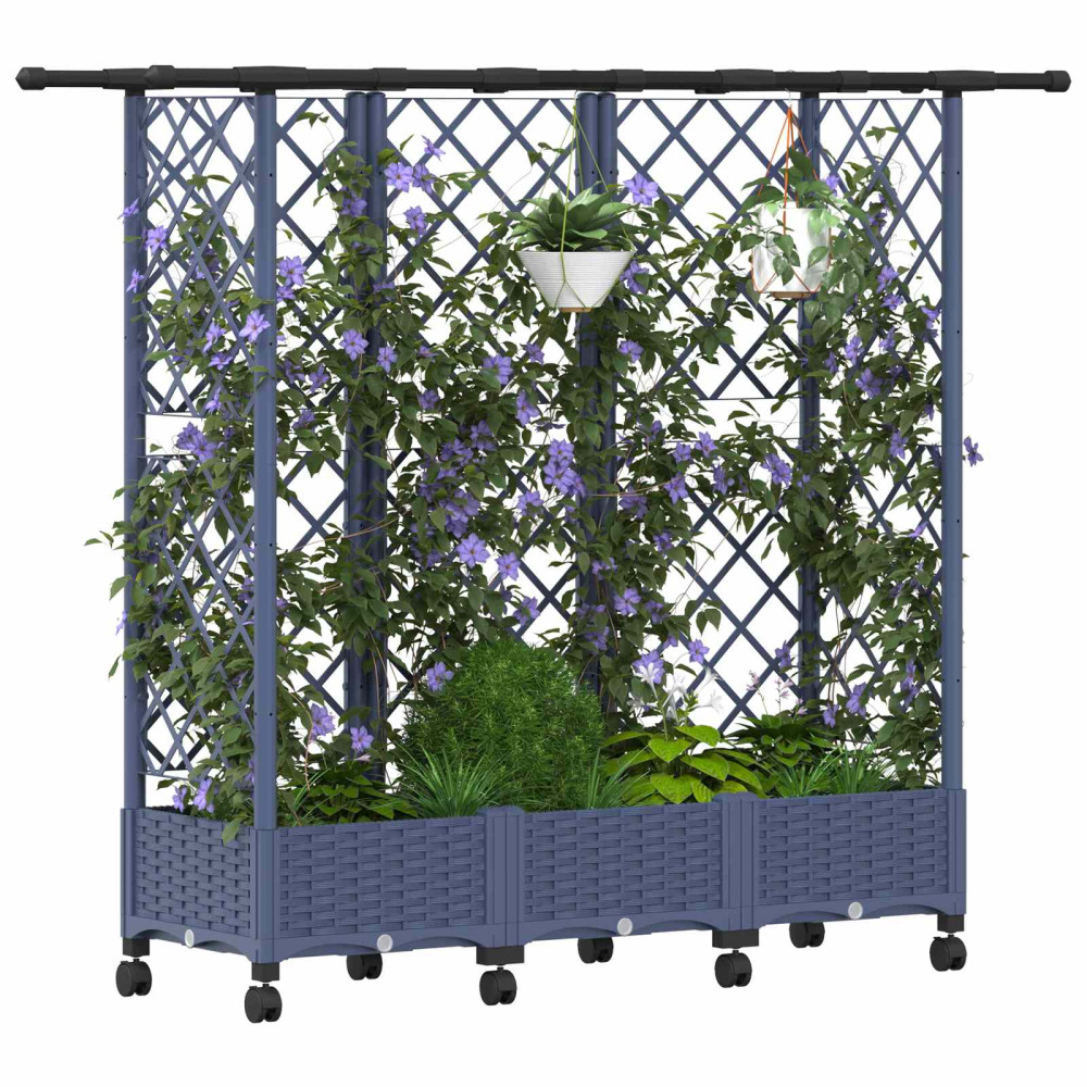 Produktbild för Upphöjd Bädd med Spaljé och Tak Grå 164 x 40 x 127 cm PP