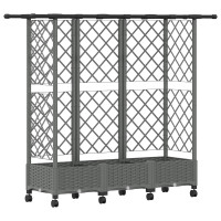 Produktbild för Upphöjd Bädd med Spaljé och Tak Ljusgrå 164 x 40 x 127 cm PP