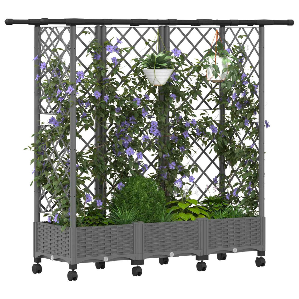 Produktbild för Upphöjd Bädd med Spaljé och Tak Ljusgrå 164 x 40 x 127 cm PP