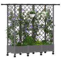 Produktbild för Upphöjd Bädd med Spaljé och Tak Ljusgrå 164 x 40 x 127 cm PP