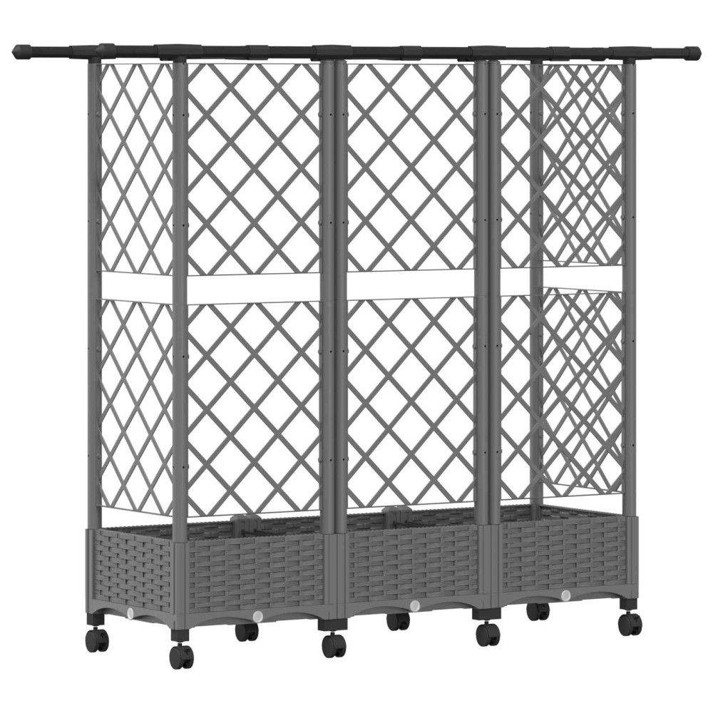 Produktbild för Upphöjd Bädd med Spaljé och Tak Ljusgrå 164 x 40 x 127 cm PP