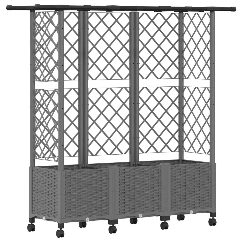 Produktbild för Upphöjd Bädd med Spaljé och Tak Ljusgrå 163,5 x 40 x 142 cm PP