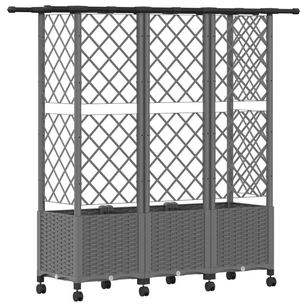 Produktbild för Upphöjd Bädd med Spaljé och Tak Ljusgrå 163,5 x 40 x 142 cm PP
