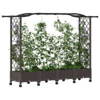 Produktbild för Upphöjd Bädd med Spaljé och Tak Brun 207 x 40 x 129 cm PP
