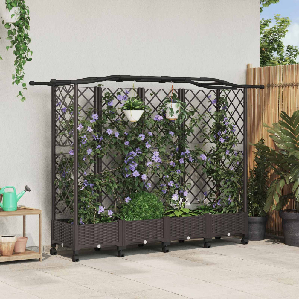 Produktbild för Upphöjd Bädd med Spaljé och Tak Brun 203,5 x 40 x 129 cm PP