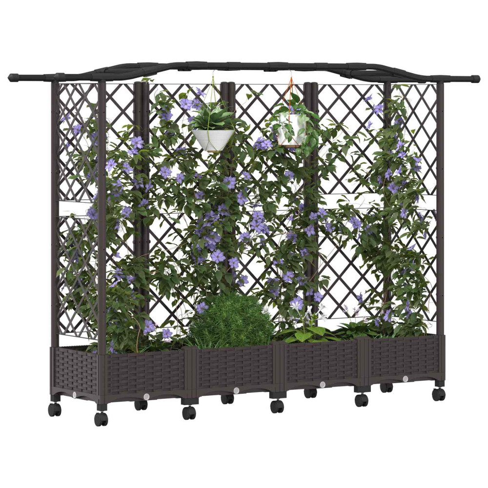 Produktbild för Upphöjd Bädd med Spaljé och Tak Brun 203,5 x 40 x 129 cm PP