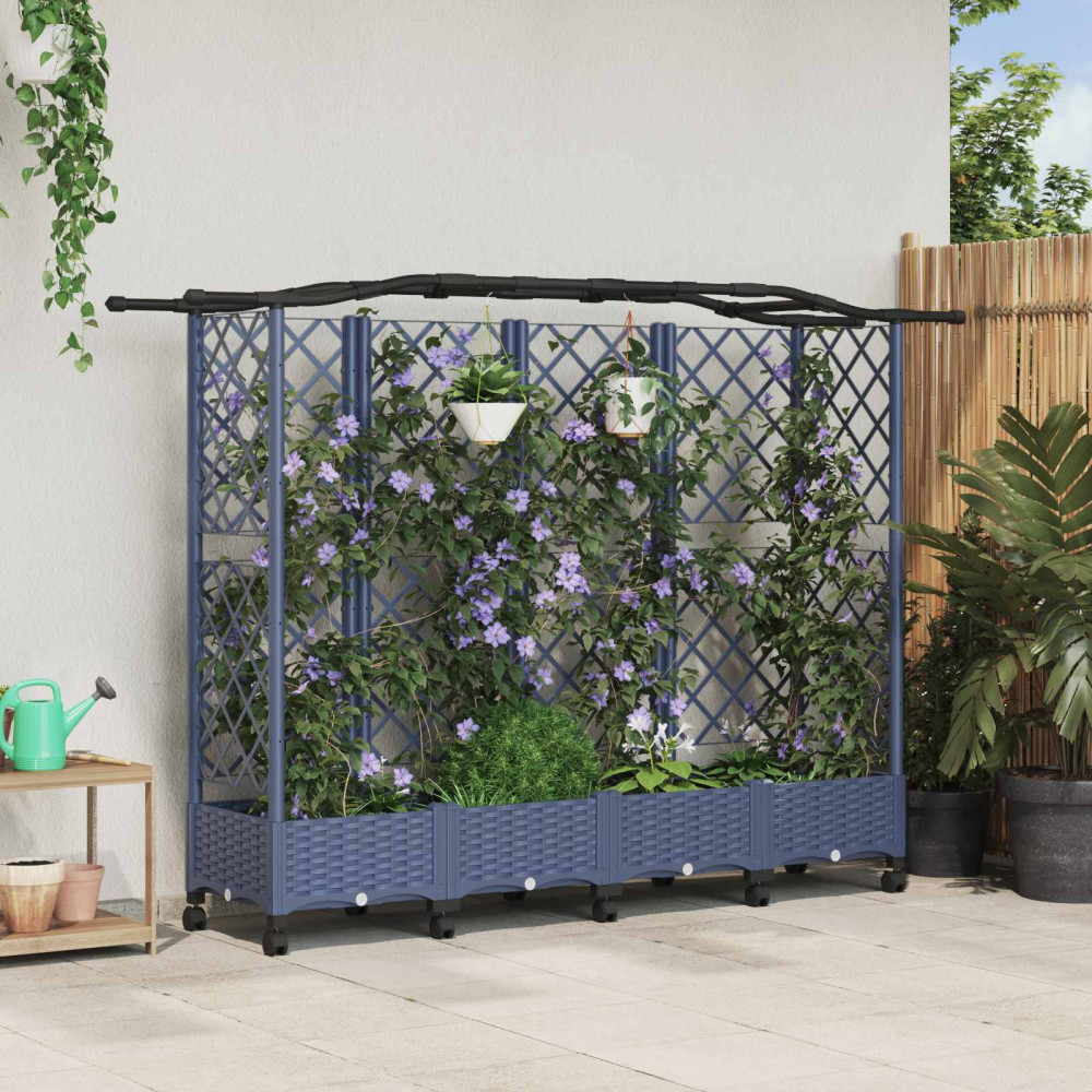 Produktbild för Upphöjd Bädd med Spaljé och Tak Grå 203,5 x 40 x 129 cm PP